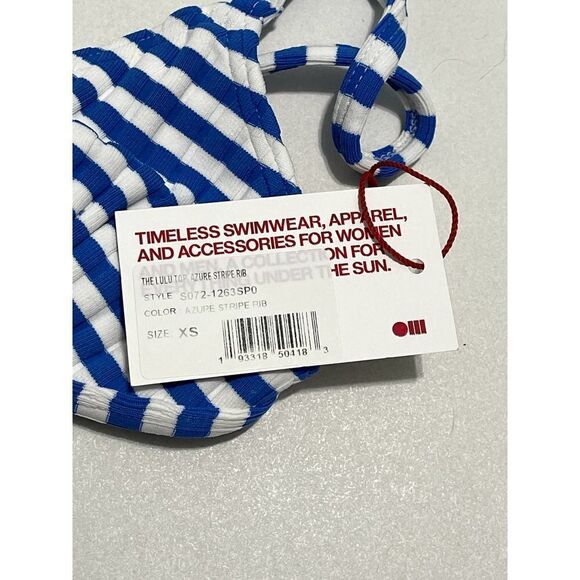 Solid & Striped Lulu Top Azure Stripe V-Neck Bikini Swim‎ Top Navy Blue White XS - Picture 4 of 12